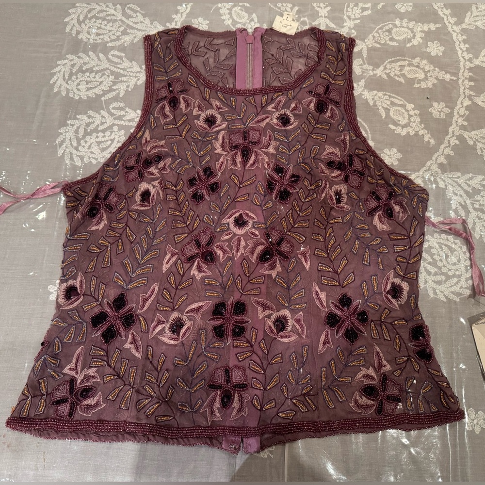 ❤️ NWT ARTISANAL HAND-EMBROIDERED 100% Silk BEADED Top - Picture 2 of 16